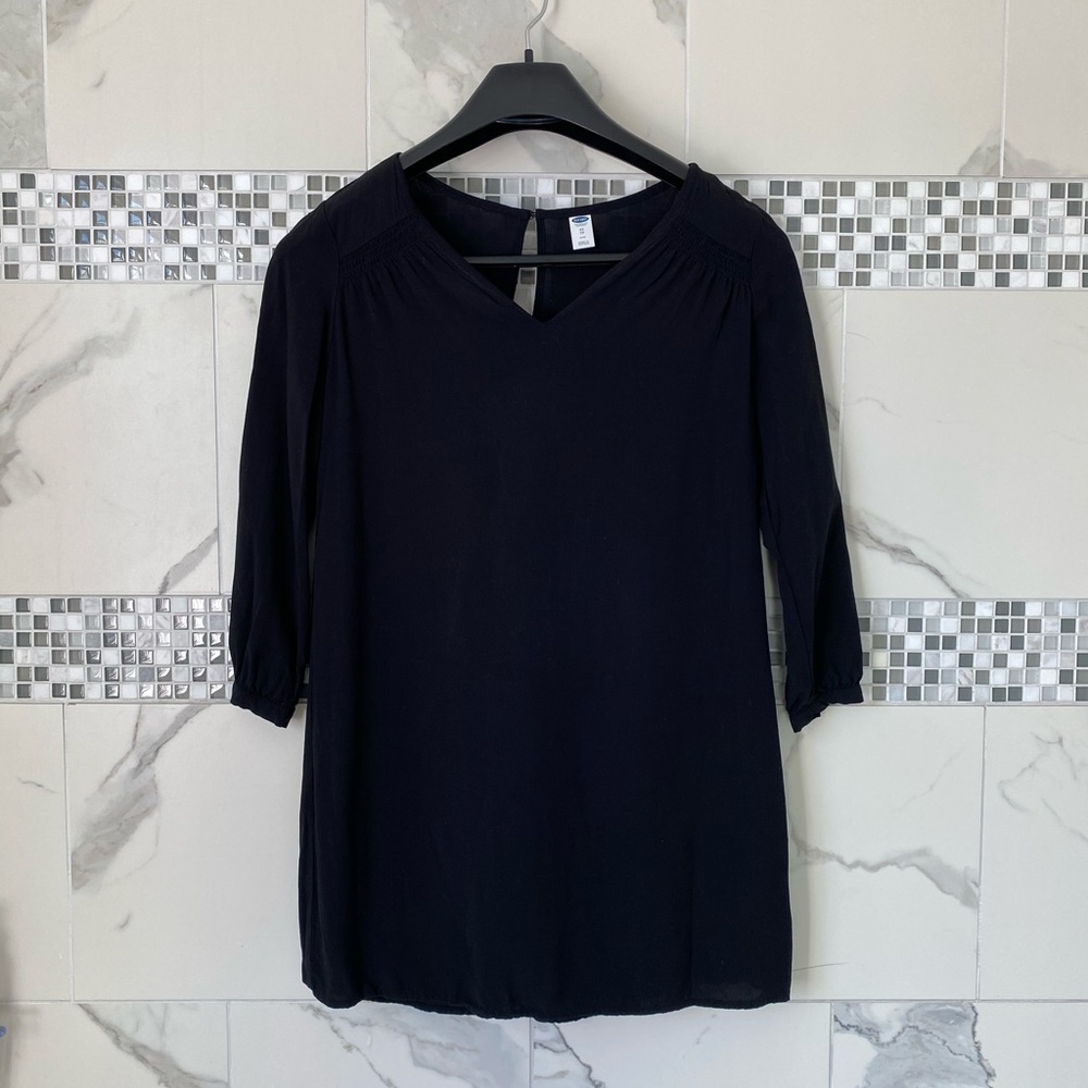 Old Navy Black V Neck Dress 3/4 Sleeve